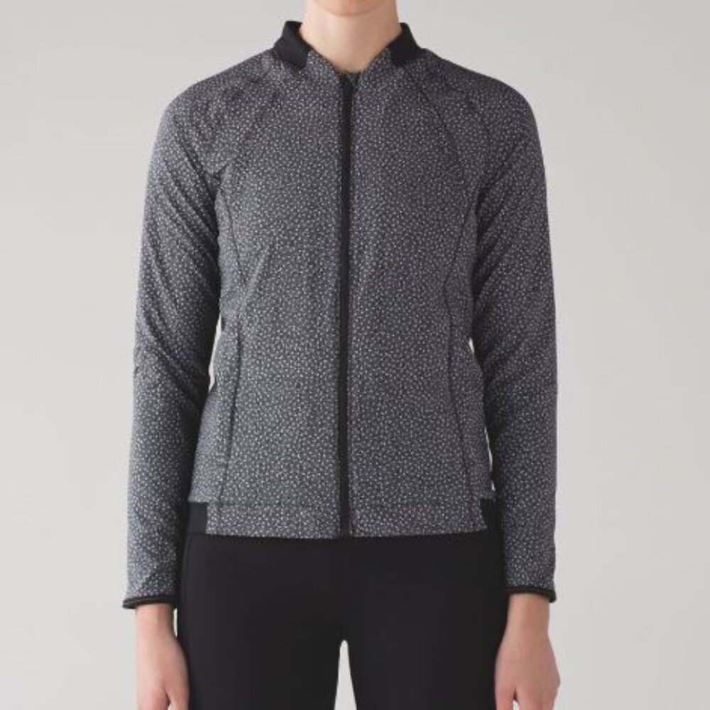 Lululemon Womens Hit It Jacket Size 8 Bomber Frozen Frizz White Black Athleisure